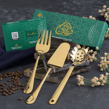 Set of 3 - Guests Serving Set Golden - 5 Years Warranty QM Branded